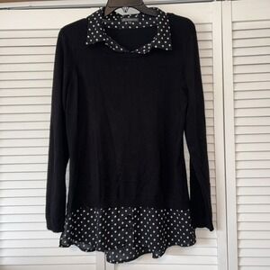 Women's ADRIANNA PAPELL Black Combo Long Sleeve Sweater Blouse Size‎ L